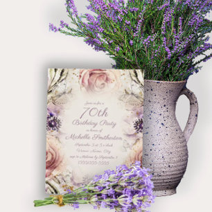 Lila Rosa Schrift Schmetterlinge 70. Geburtstag Einladung