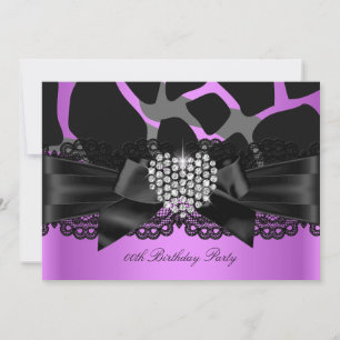 Lila Rosa Schwarze Diamant Herz Geburtstagsfeier Einladung