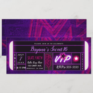 Lila Rosa Schwarzlicht-Glühende Geburtstagsfeier E Einladung