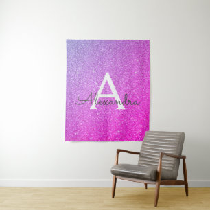 Lila-Rosa-Sparkle-Glitzer-Monogramm-Tapestyle Wandteppich