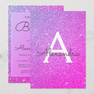 Lila rosa Sparkle Glitzer Taufe Einladung