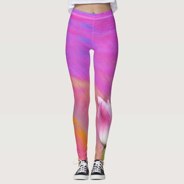 Lila rosa Swirl Tulip Leggings (Vorderseite)