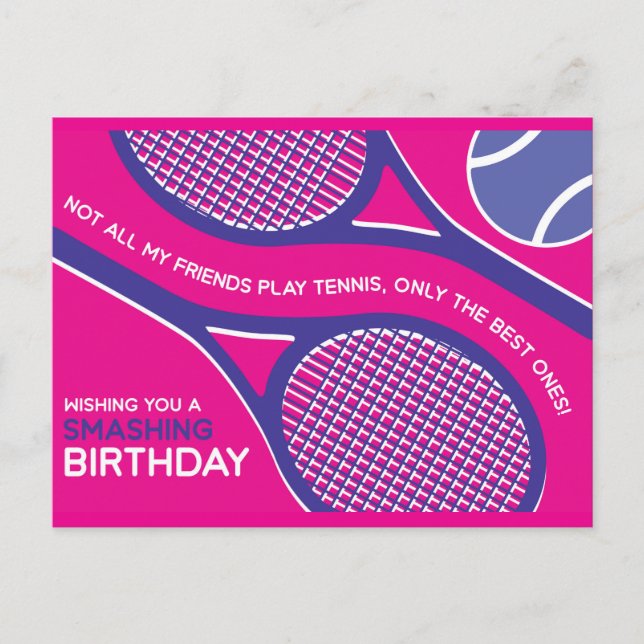 🎾 💜 Lila-rosa Tennis Geburtstagkarte Postkarte (Vorderseite)