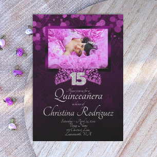 Lila, Rosa Tiara Quinceanera Einladung