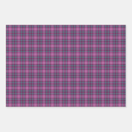 Lila Rosa Türkis Schwarz Kariert Tartan Geschenkpapier Set