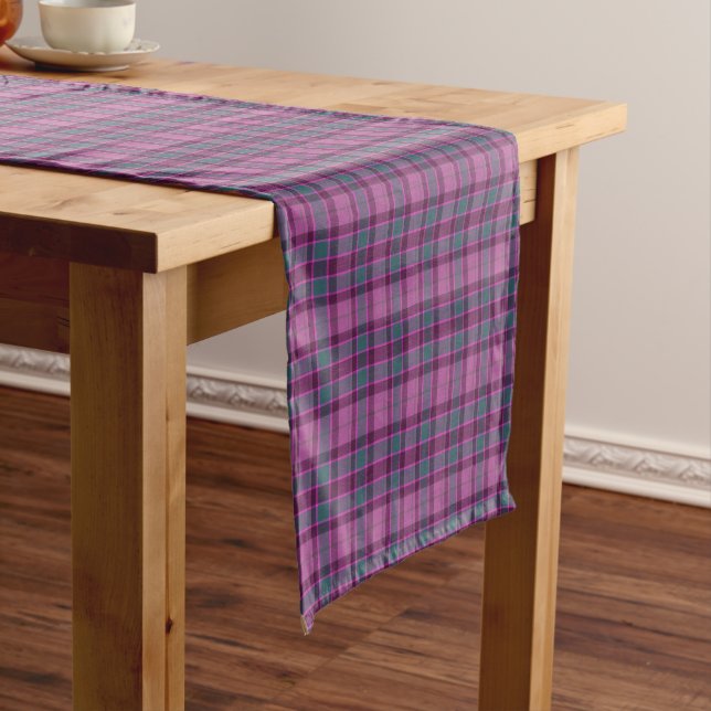 Lila Rosa Türkis Schwarzer Karierter Tartan Tischl Kurzer Tischläufer (Beispiel)