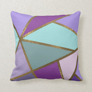 Lila Rosa Türkis Türkisblau & Bronze Gold Geometri Kissen