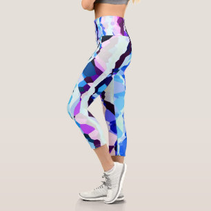 Lila, rosa und blaue Abstrakte Streifen Capri Leggings