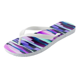 Lila, rosa und blaue Abstrakte Streifen Flip Flops