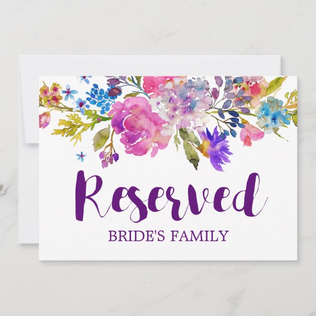 Lila Rosa und Blüten Hochzeit "reserviert" Zeichen Einladung (Vorderseite)