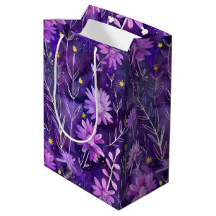 Lila Rosa und Gelbe Gänseblümchen-Blumenmuster Mittlere Geschenktüte