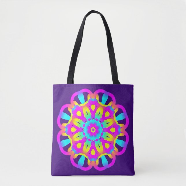 Lila, rosa und gelbe Gefärbte Krawatte Tasche (Vorderseite)