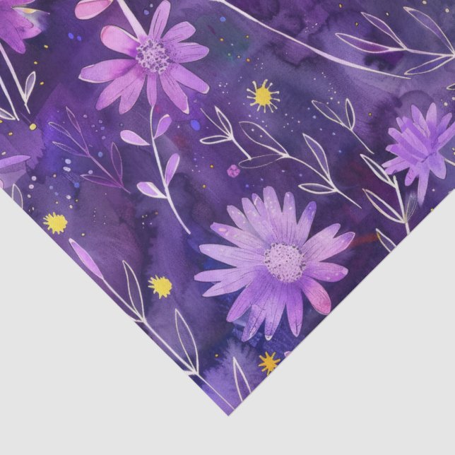 Lila rosa und gelbes Daisy-Muster Seidenpapier (Detail)