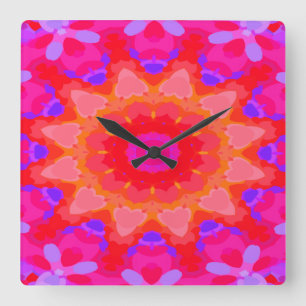 Lila, rosa und orangefarbene Sonnenblumen Quadratische Wanduhr