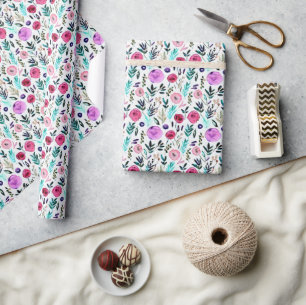 Lila, rosa und rotes Wasserfarben-Blumenmuster Geschenkpapier