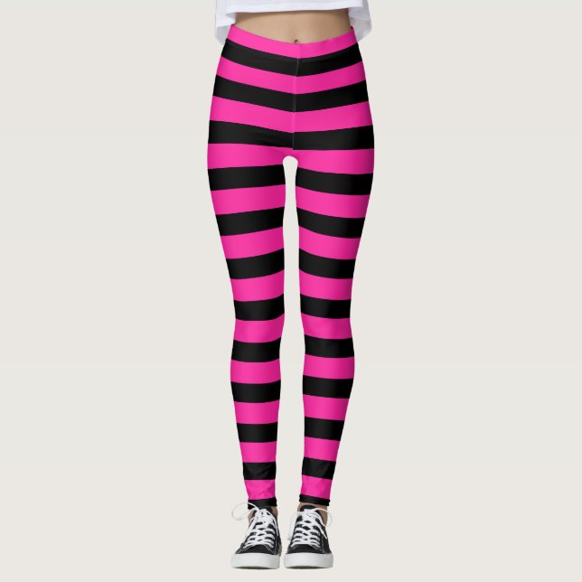 Lila, rosa und schwarze Streifen Leggings (Vorderseite)