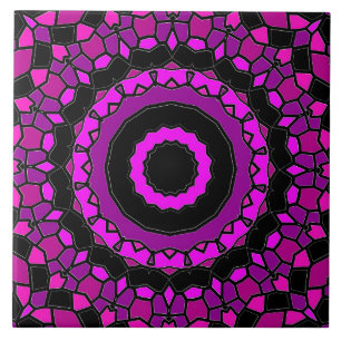 Lila Rosa und Schwarzes Kaleidoskop-Muster Fliese