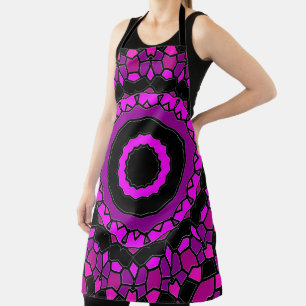 Lila Rosa und Schwarzes Kaleidoskop-Muster Schürze