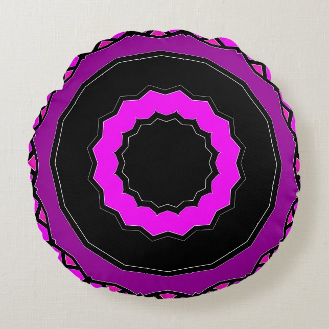 Lila Rosa- und Schwarzkaleidoskopmuster Rundes Kissen (Vorderseite)