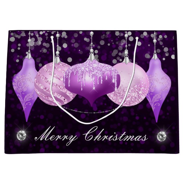 Lila, rosa und silberne Bausteine Frohe Weihnachte Große Geschenktüte (Vorderseite)