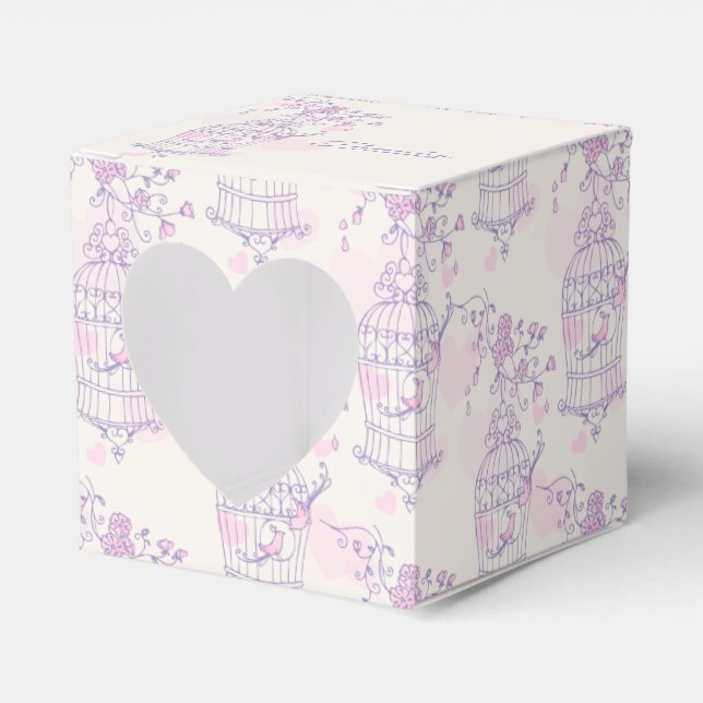 Lila rosa Vogel Dank Herzkiste Gastgeschenk Hochze Geschenkschachtel (Vorderseite)