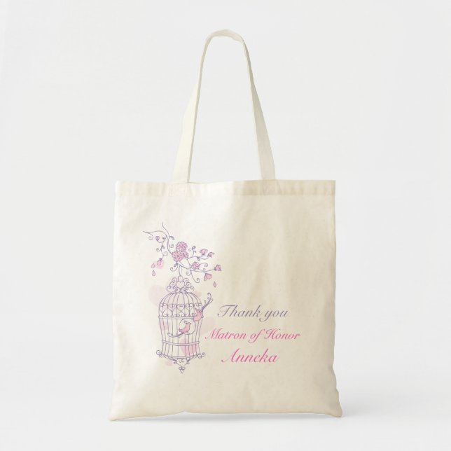 Lila rosa Vogelhochzeit Matron of Honor Tasche (Vorne)