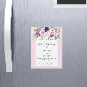 Lila rosa Wasserfarben florale Luxus-Hochzeit Magneteinladung