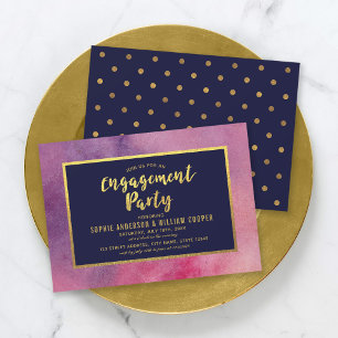 Lila rosa Watercolor-Imitat-GoldVerlobungs-Party Einladung