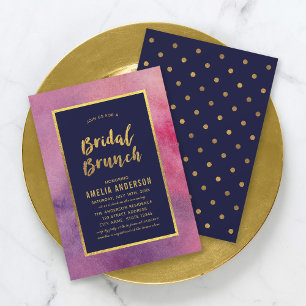 Lila rosa Watercolor und Imitat-GoldbrautBrunch Einladung