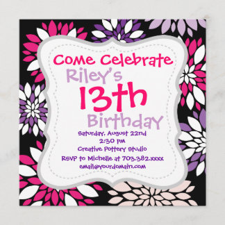 Lila Rosa Weiße Blume Schwarz Einladung