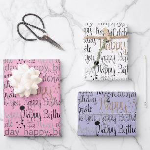 Lila Rosa Weiße Lustige Fröhliche Luftballons Gebu Geschenkpapier Set