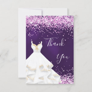 Lila rosa weißes Kleid Glitter Glamourös Dankeskarte