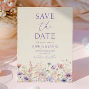 Lila rosa Wiesenhochzeit mit Wildblumen Save The Date
