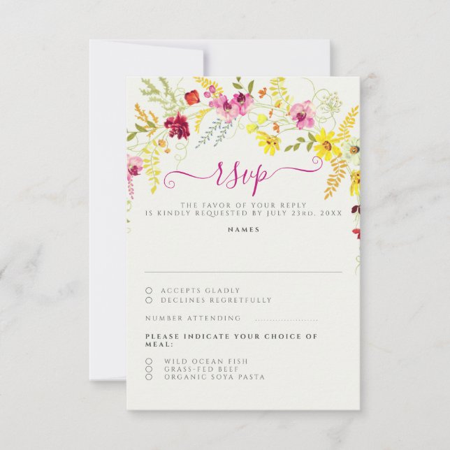 Lila Rosa-Wild-Orchideen-Blume-Wreath-Hochzeit RSVP Karte (Vorderseite)