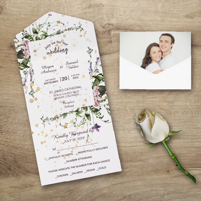 Lila Rosa Wildblumen Blumenzehen All In One Einladung (Von Creator hochgeladen)