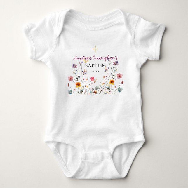 Lila rosa Wildblumen Orthodoxe Christliche Taufe Baby Strampler (Vorderseite)