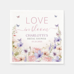 Lila Rosa Wilde Blumen Schmetterlinge Liebe in Blü Serviette