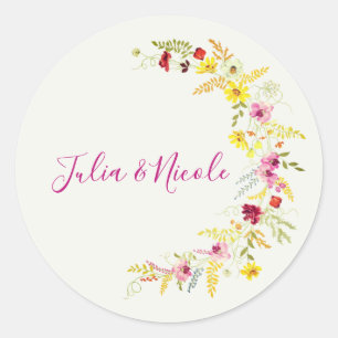 Lila Rosa Wilde Orchideen-Blumenkranz Hochzeit Runder Aufkleber