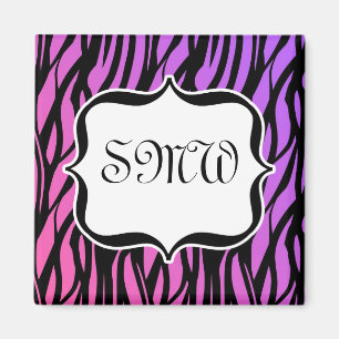 Lila/rosa Zebra Streifen Monogramm Magnet