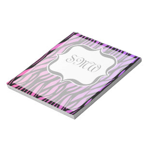 Lila/rosa Zebra Streifen Monogramm Notizblock