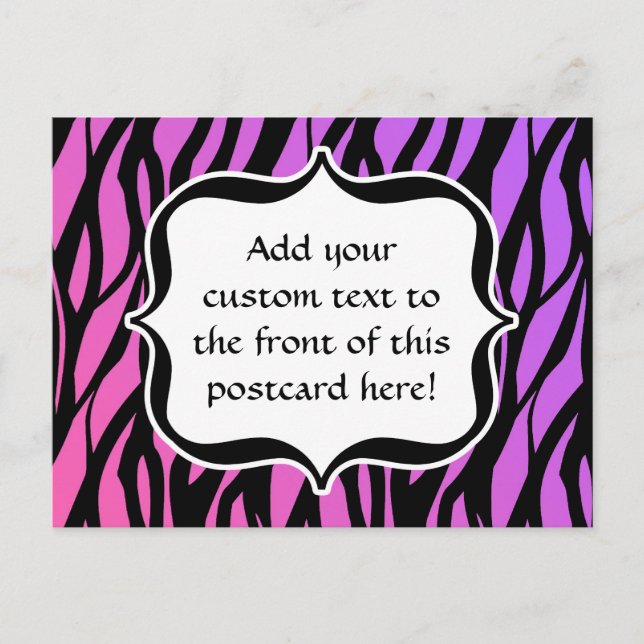 Lila/rosa Zebra Streifen Monogramm Postkarte (Vorderseite)