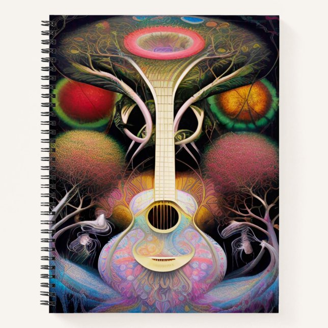 Lila, rosafarbener Akustikgitarrenbaum Notizbuch (Vorderseite)