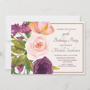 Lila Rosafarbenes Florales Creme 90. Geburtstag
