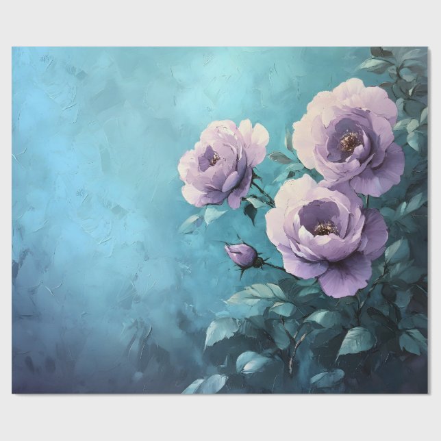Lila Rose auf Aquamariner Decoupage Geschenkpapier (Flach)