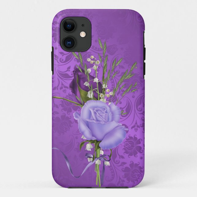 lila Rose auf Damast Case-Mate iPhone Hülle (Rückseite)