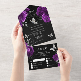 Lila Rose aus schwarzem Silber  All In One Einladung