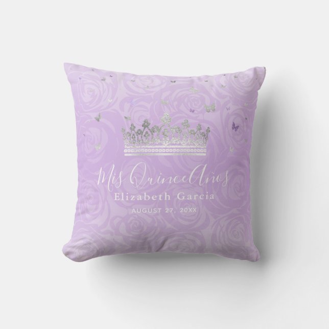 Lila Rose aus Silber und Licht Mis Quince Anos Kissen (Vorderseite)