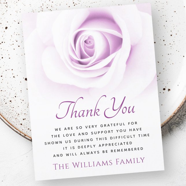 Lila Rose Beerdigung Beileid Dankeschön Karte (Purple rose funeral sympathy thank you card)