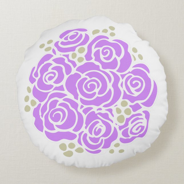 Lila Rose Blume Bouquet Rundkissen Rundes Kissen (Rückseite)