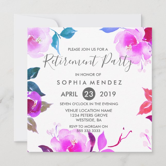 Lila Rose Blumenfrauen Pensionskasse Party einlade Einladung (Vorderseite)